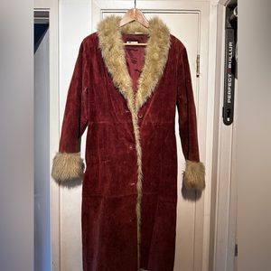 B Lucid suede trench jacket with faux fur